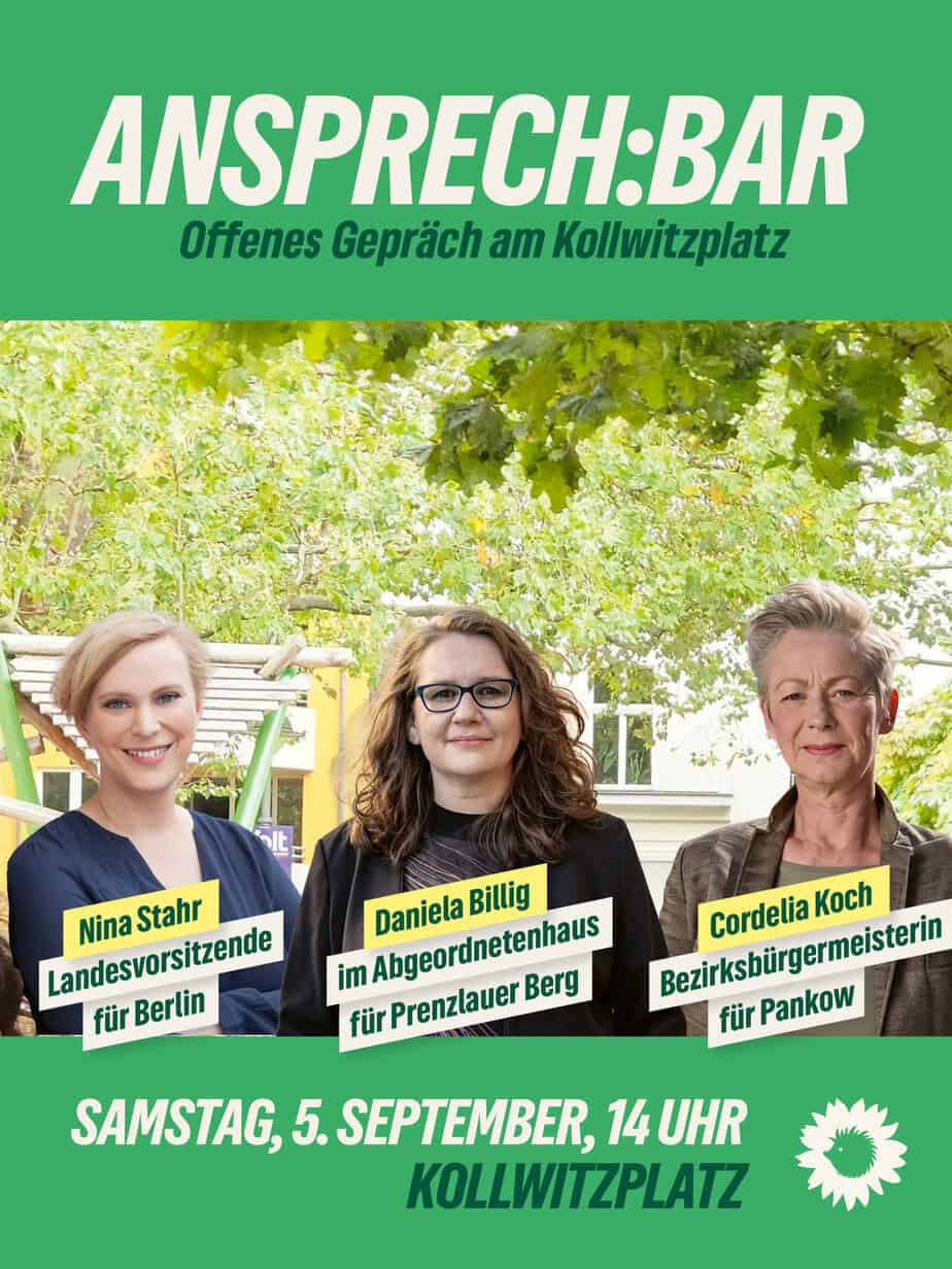 Daniela Billig machen eine Ansprech:bar im Kollwitzplatz mit Nina Stahr und Cordelia Koch.